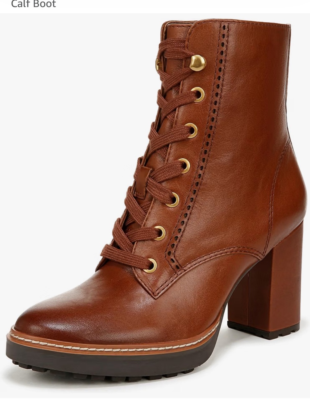 Naturalizer Chestnut Brown Lace-Up Leather Block Heel Boot
